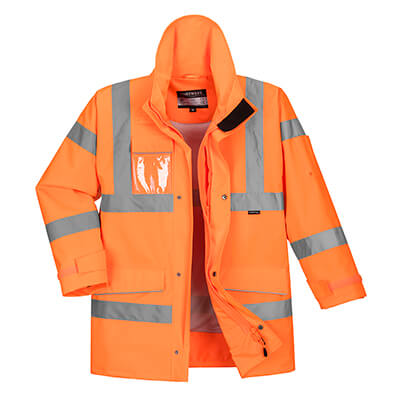 Heavy orange high vis hooded jacket