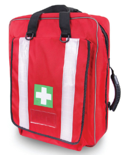 A bright red paramedic rucksack